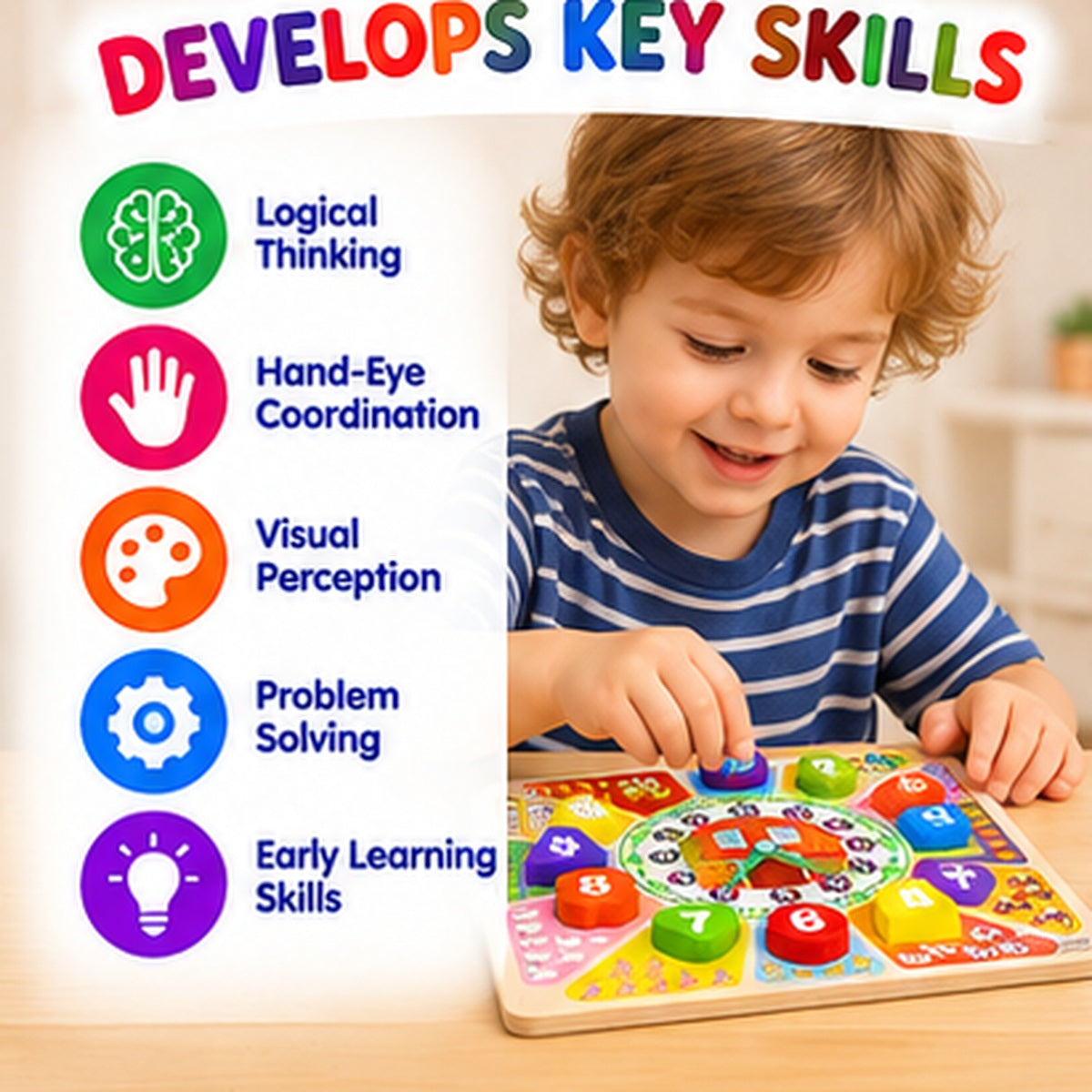 Wooden Number Puzzle Clock for Kids