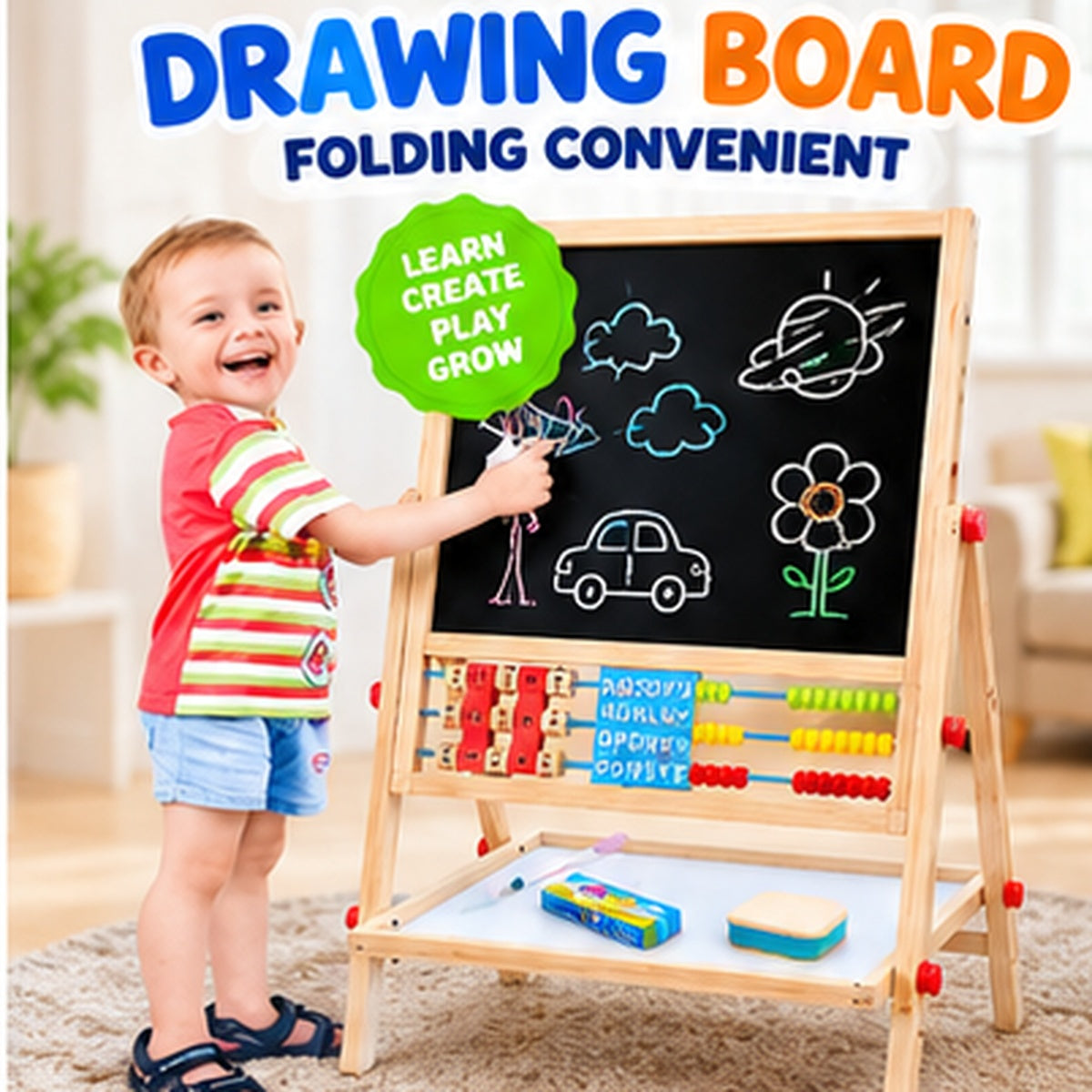 3-in-1 Folding Drawing Board & Educational Activity Easel