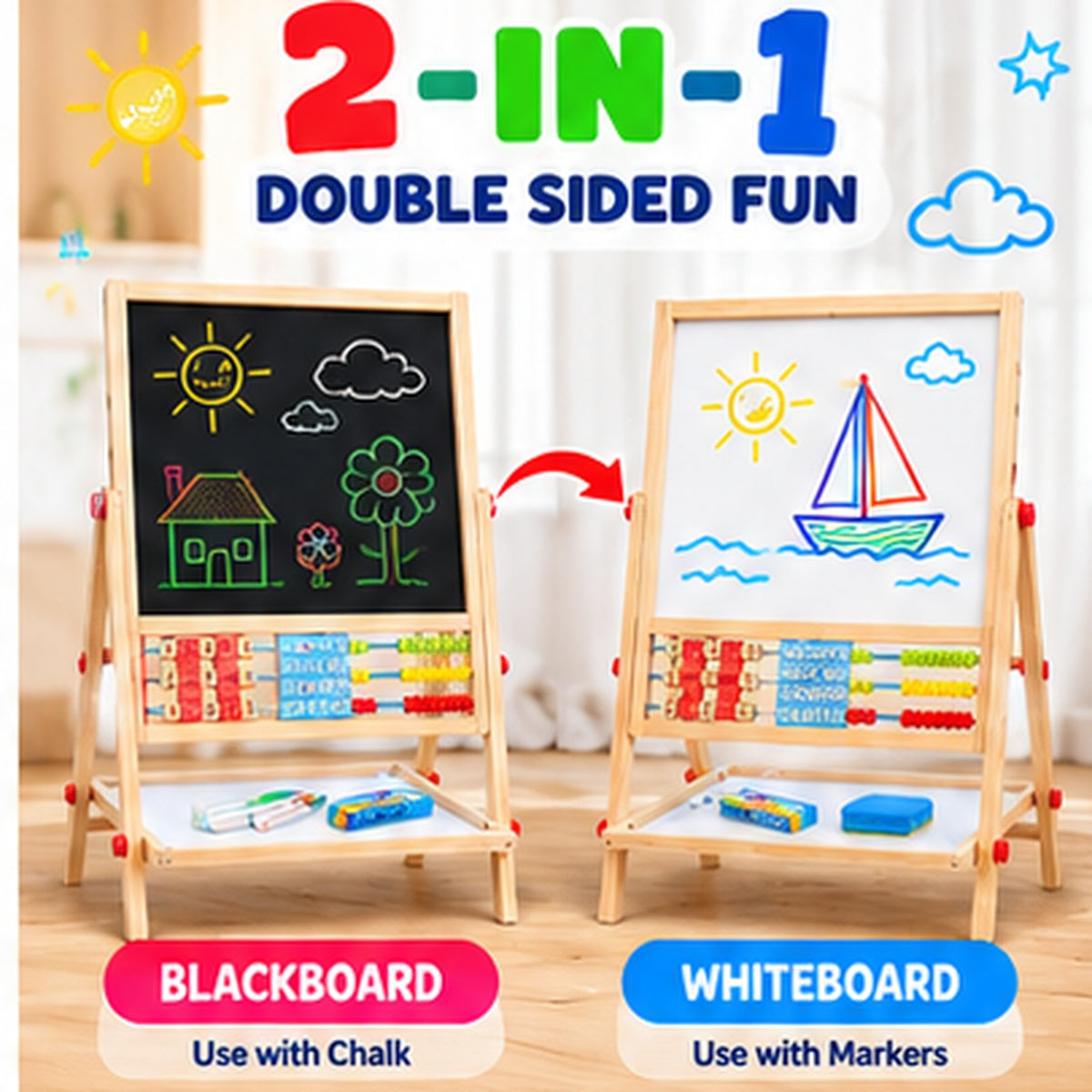 3-in-1 Folding Drawing Board & Educational Activity Easel