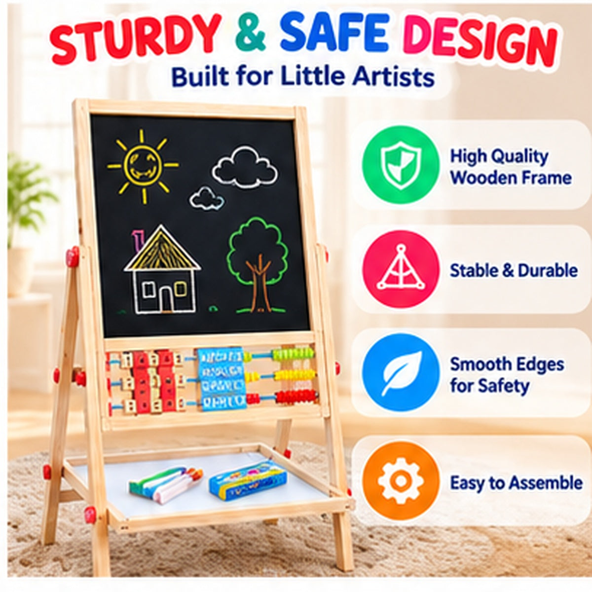 3-in-1 Folding Drawing Board & Educational Activity Easel