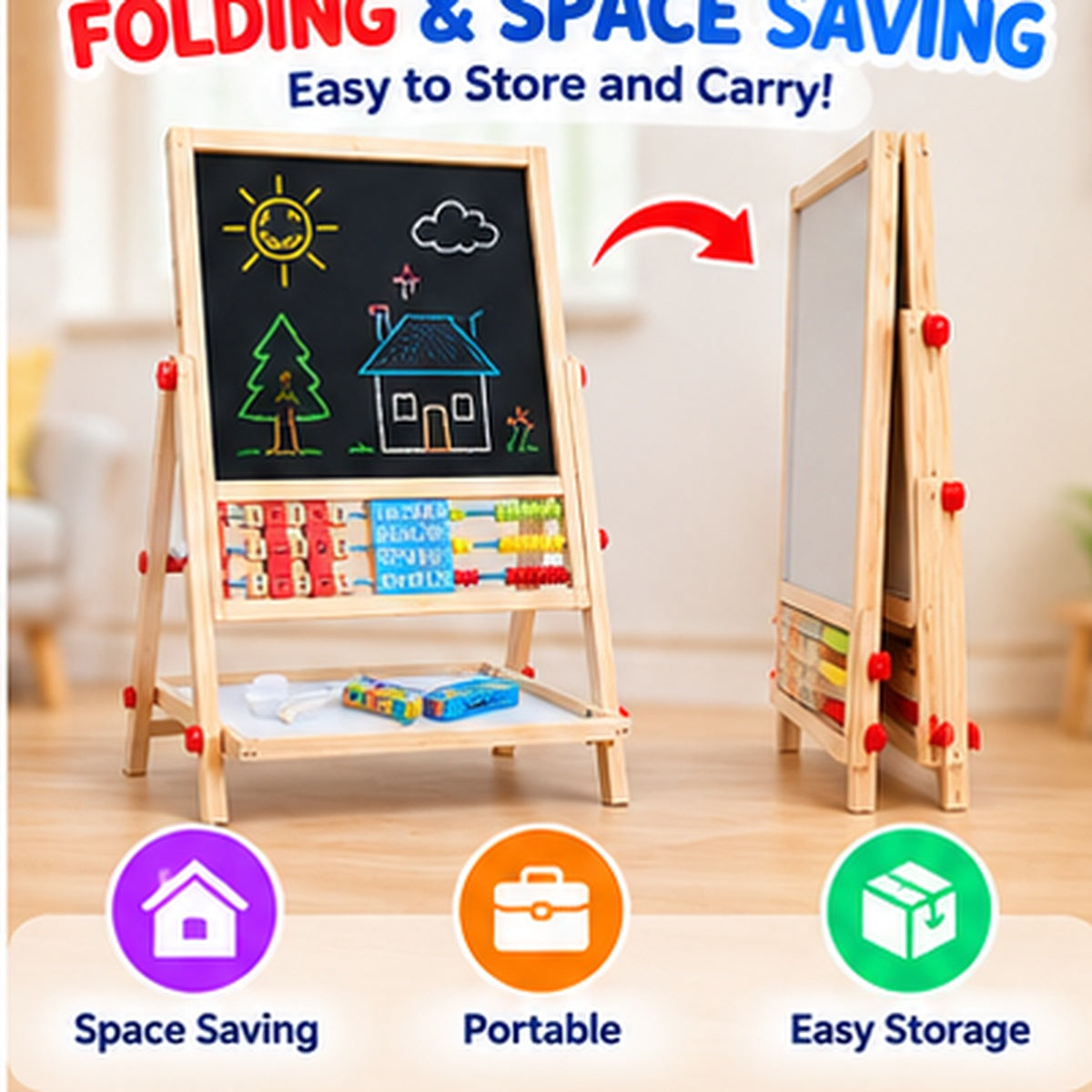 3-in-1 Folding Drawing Board & Educational Activity Easel