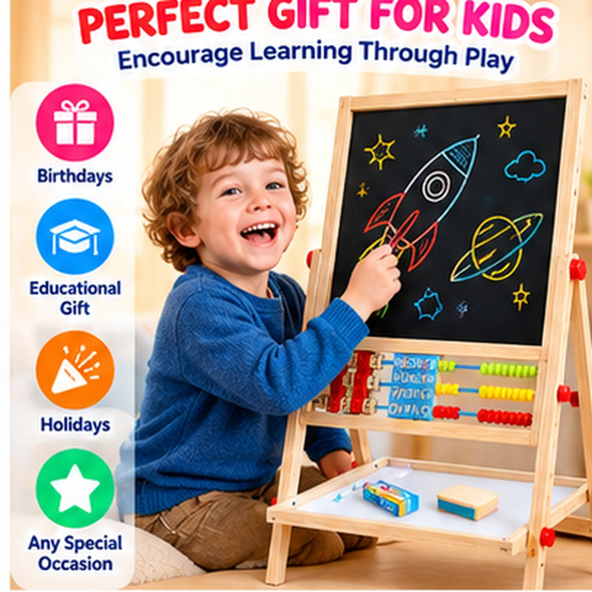 3-in-1 Folding Drawing Board & Educational Activity Easel