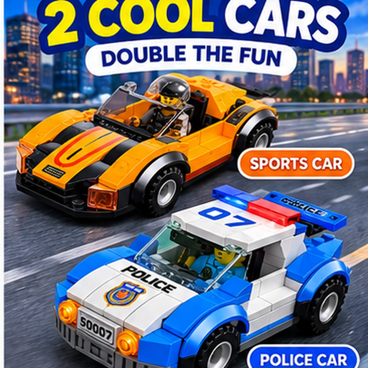 City & Police Car Building Blocks Set