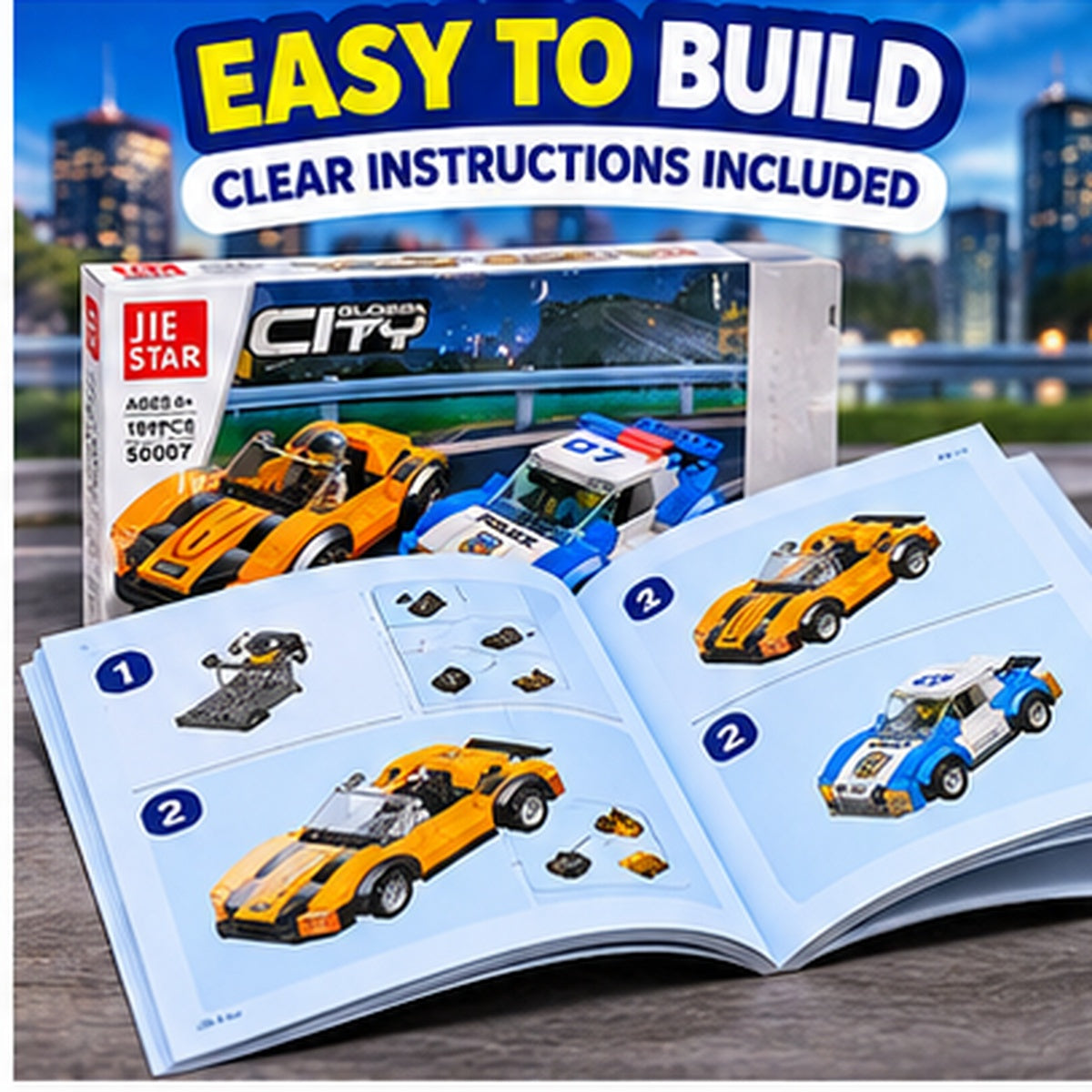 City & Police Car Building Blocks Set