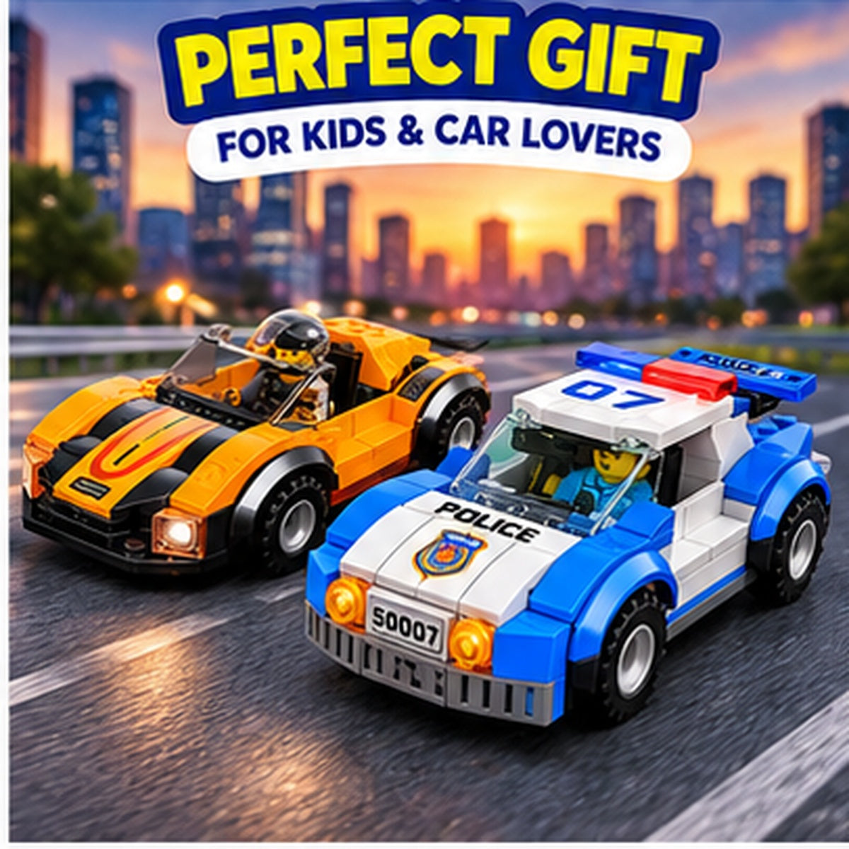 City & Police Car Building Blocks Set
