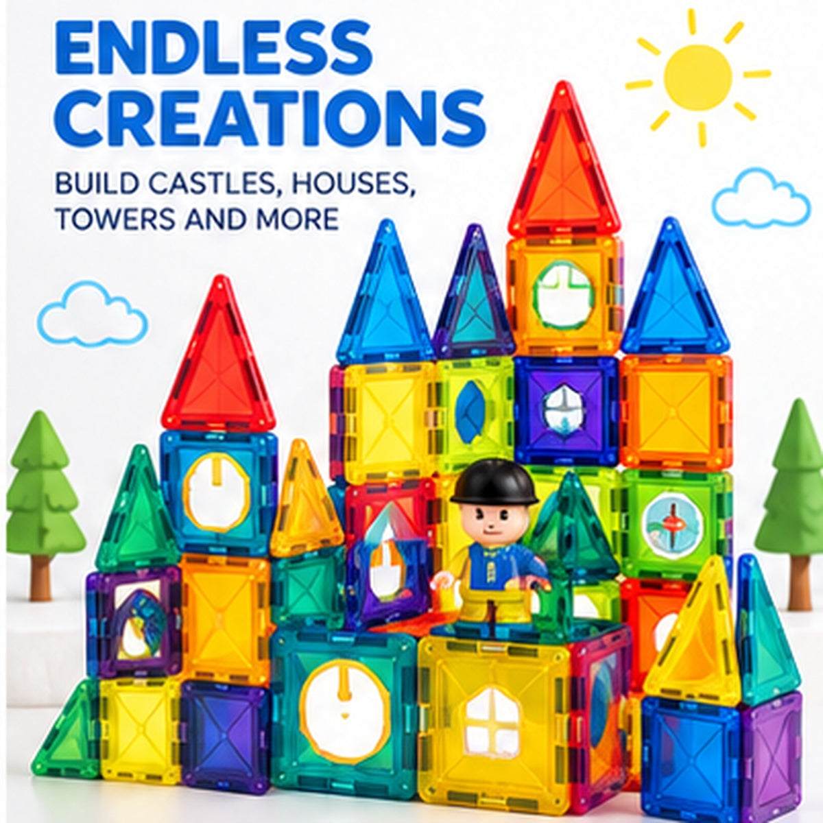 Magnetic Building Blocks Set – 155 Pieces