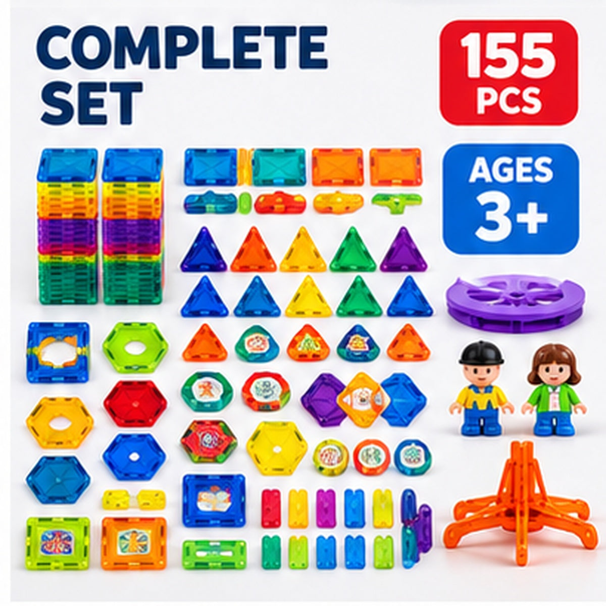 Magnetic Building Blocks Set – 155 Pieces