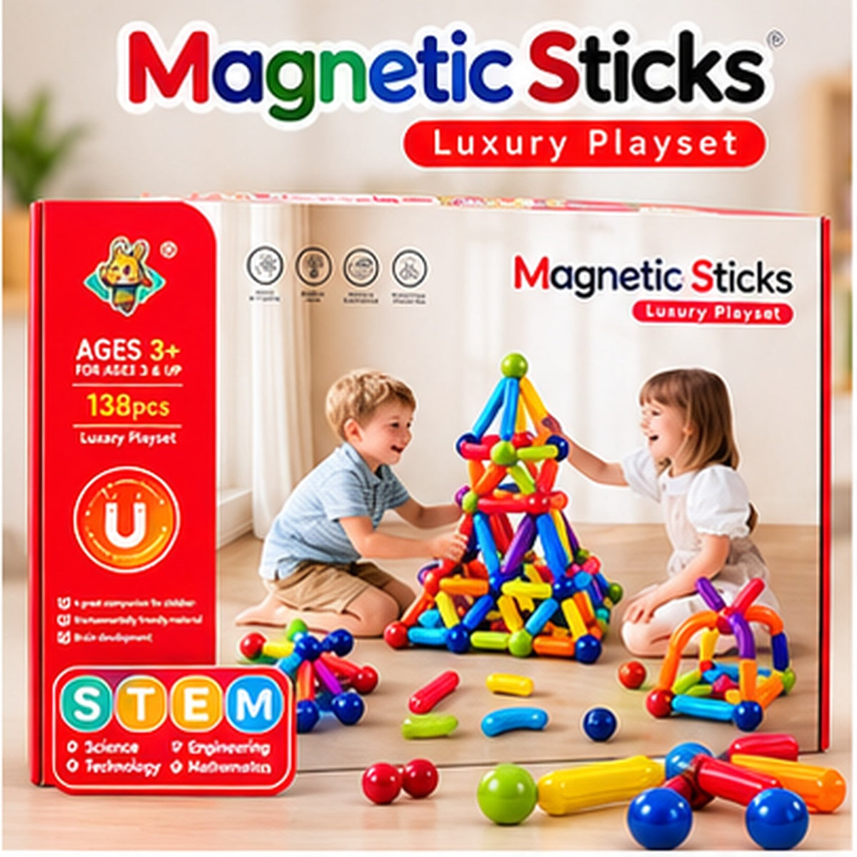 Magnetic Sticks Building Set – 138-Piece