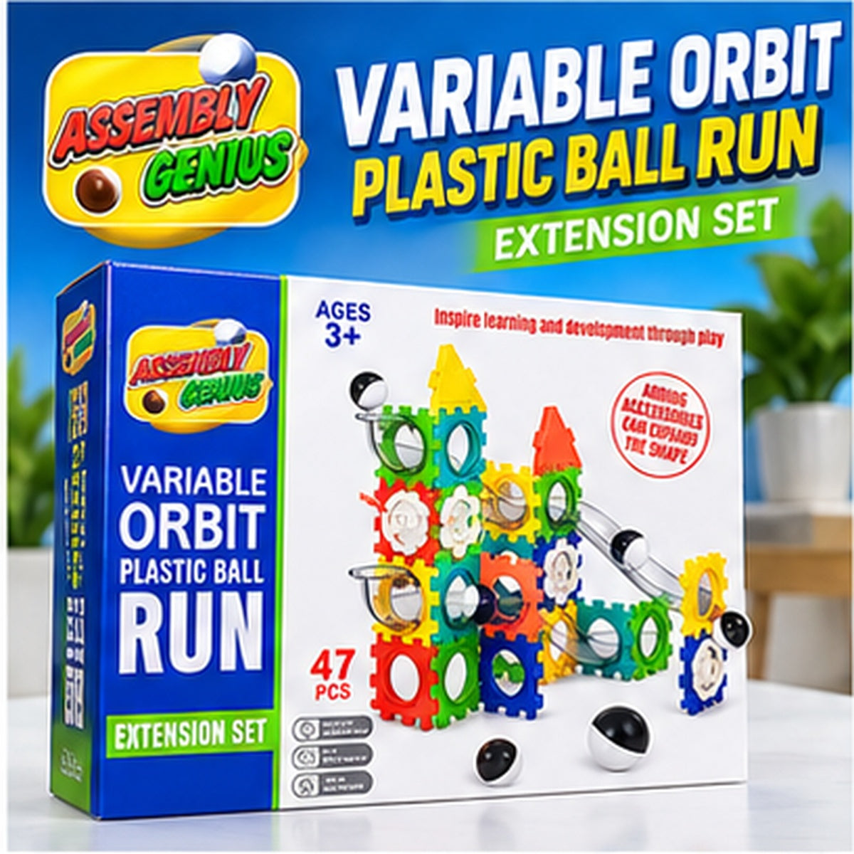 Variable Orbit Marble Run Construction Set – 47 Pieces