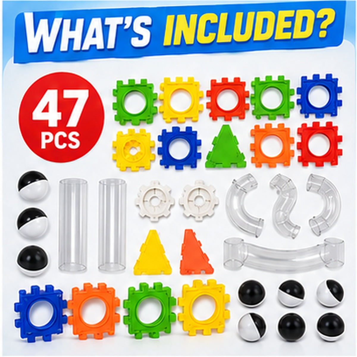Variable Orbit Marble Run Construction Set – 47 Pieces