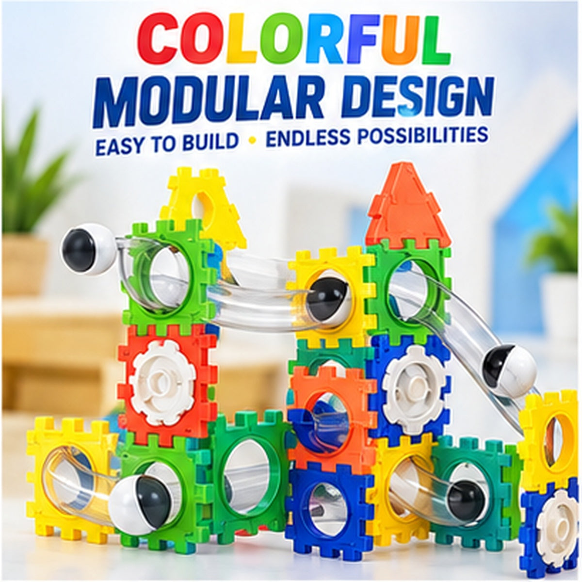 Variable Orbit Marble Run Construction Set – 47 Pieces