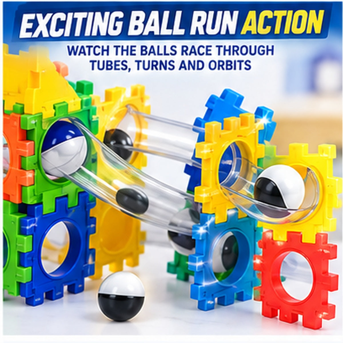 Variable Orbit Marble Run Construction Set – 47 Pieces