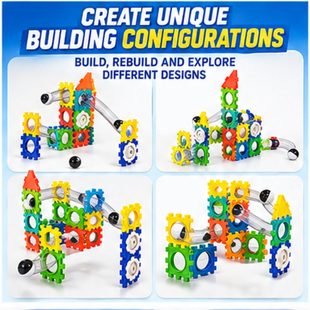Variable Orbit Marble Run Construction Set – 47 Pieces