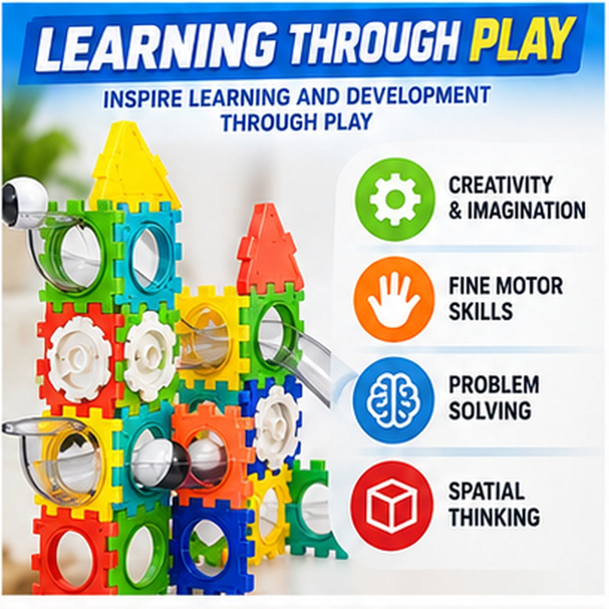 Variable Orbit Marble Run Construction Set – 47 Pieces