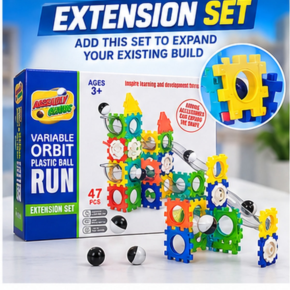 Variable Orbit Marble Run Construction Set – 47 Pieces
