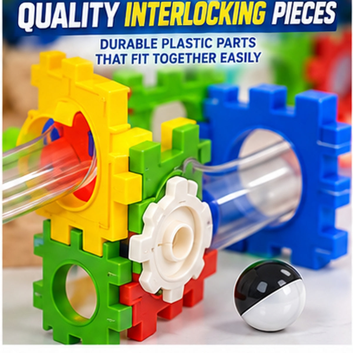 Variable Orbit Marble Run Construction Set – 47 Pieces