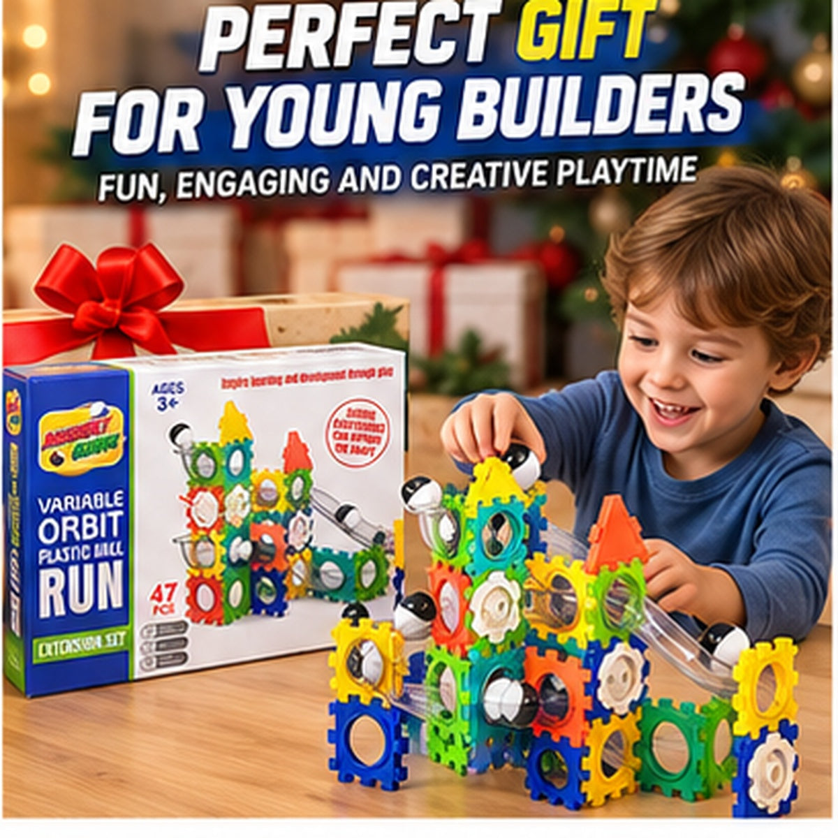 Variable Orbit Marble Run Construction Set – 47 Pieces