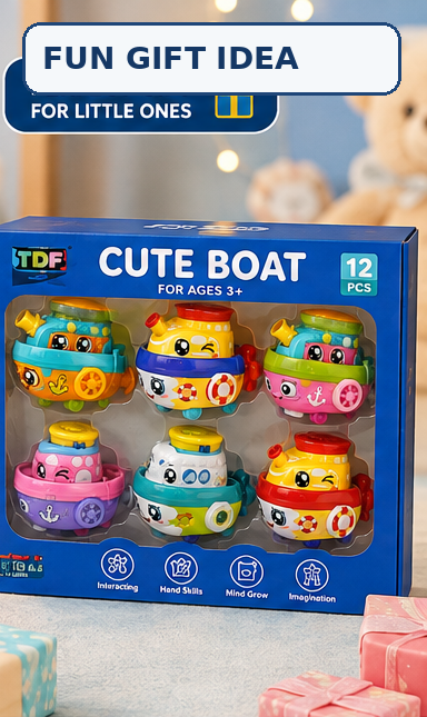 12-Piece Cute Boat Pull-Back Toy Set