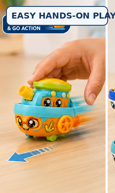 12-Piece Cute Boat Pull-Back Toy Set