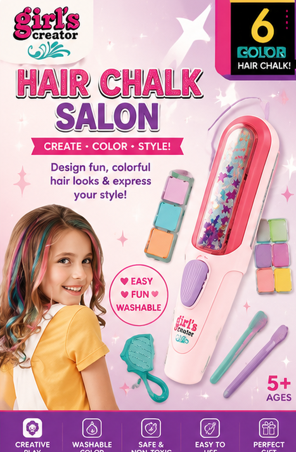 6-Color Hair Chalk Salon Set for Kids