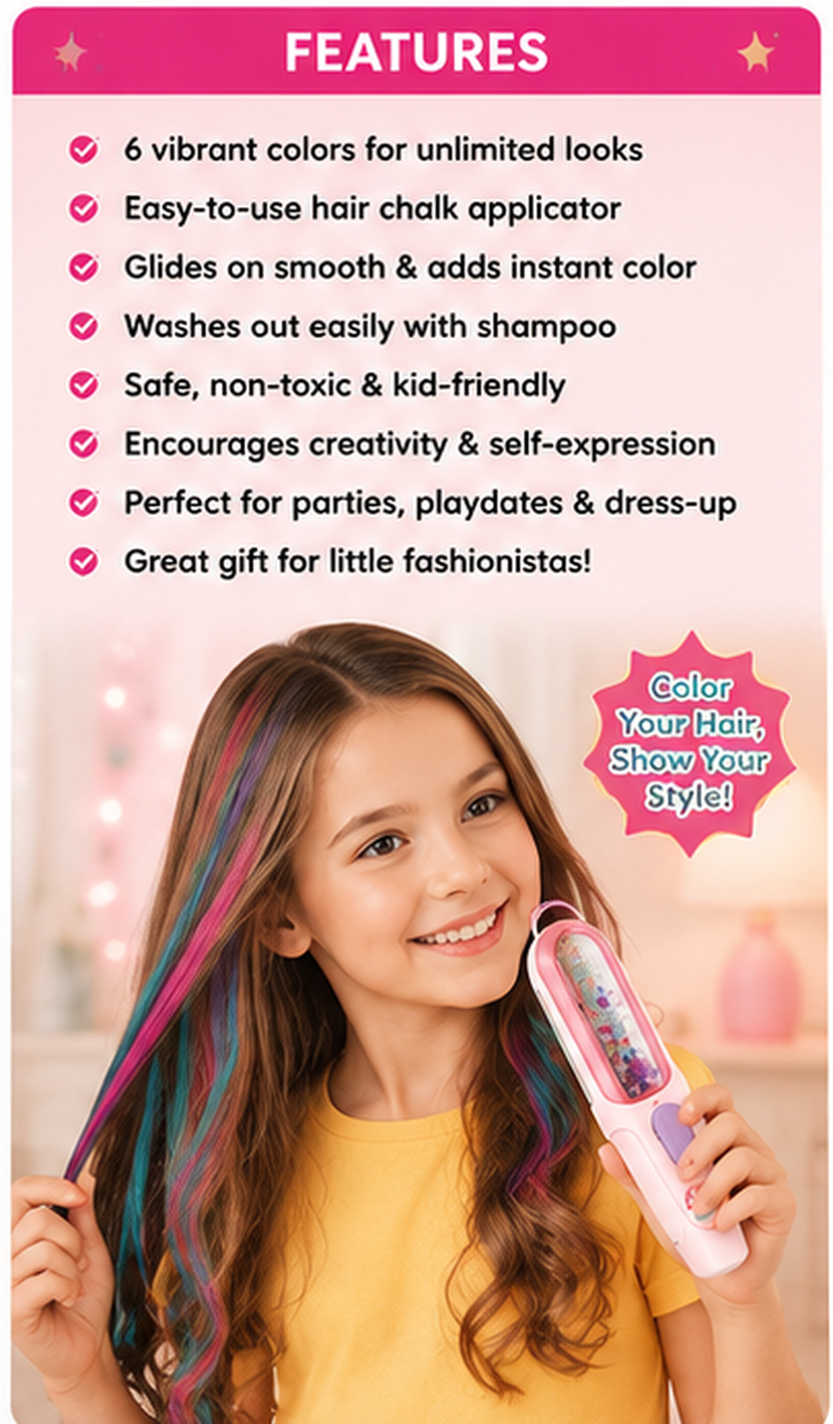 6-Color Hair Chalk Salon Set for Kids