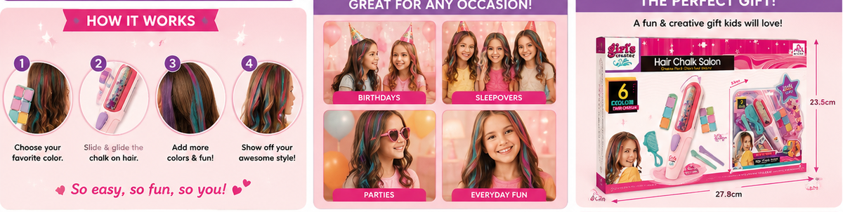 6-Color Hair Chalk Salon Set for Kids