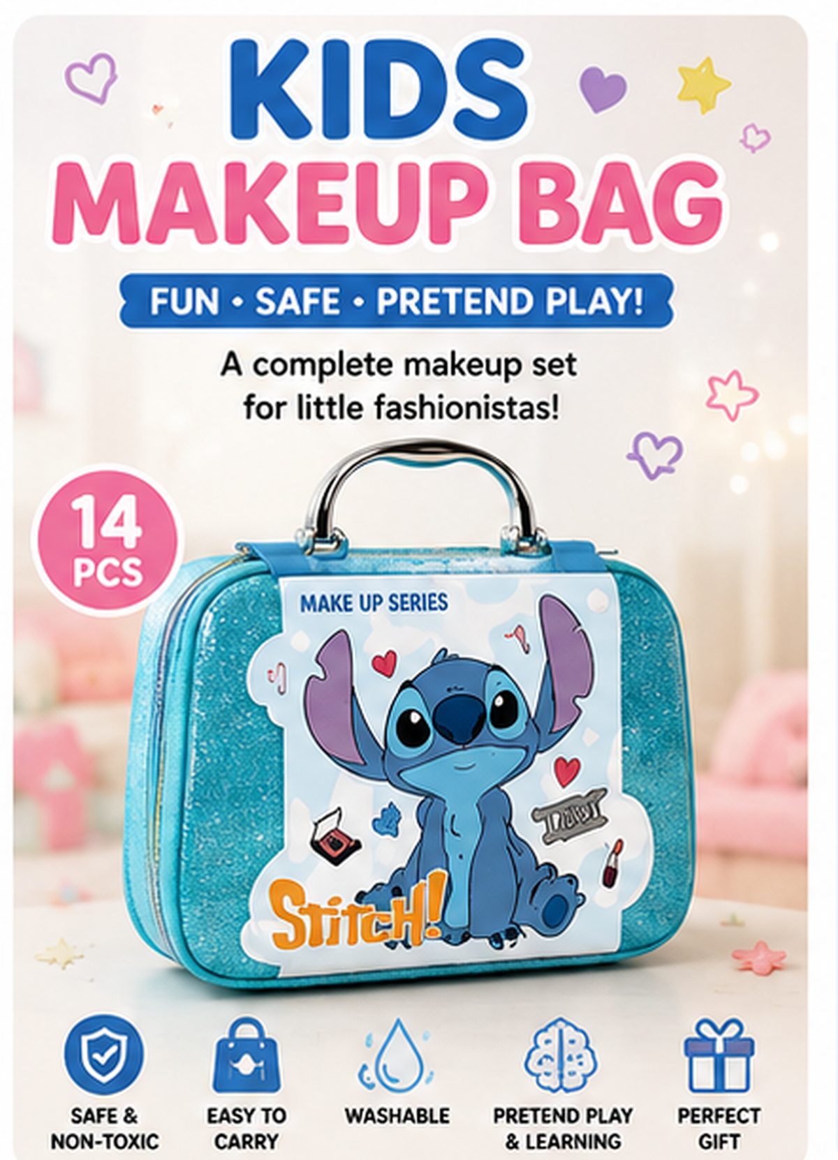Kids Pretend Makeup Bag Set