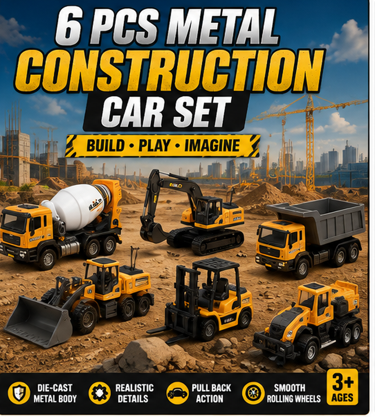 6-Piece Die-Cast Construction Vehicle Set