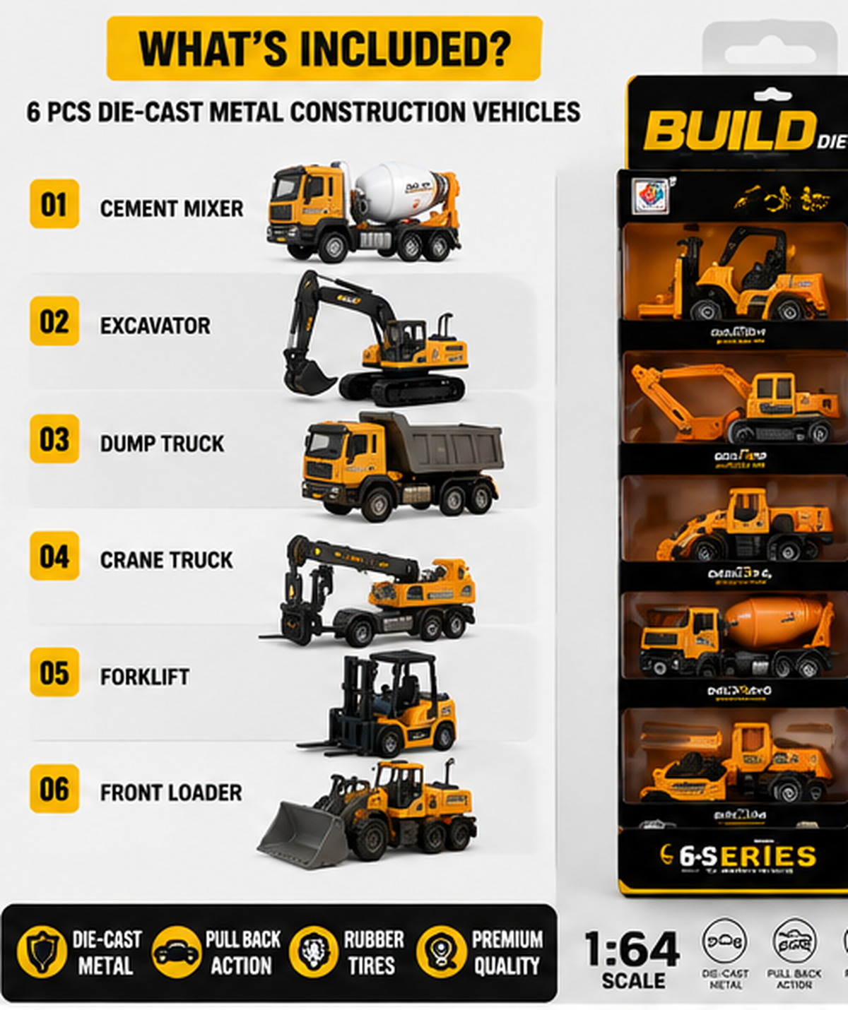 6-Piece Die-Cast Construction Vehicle Set