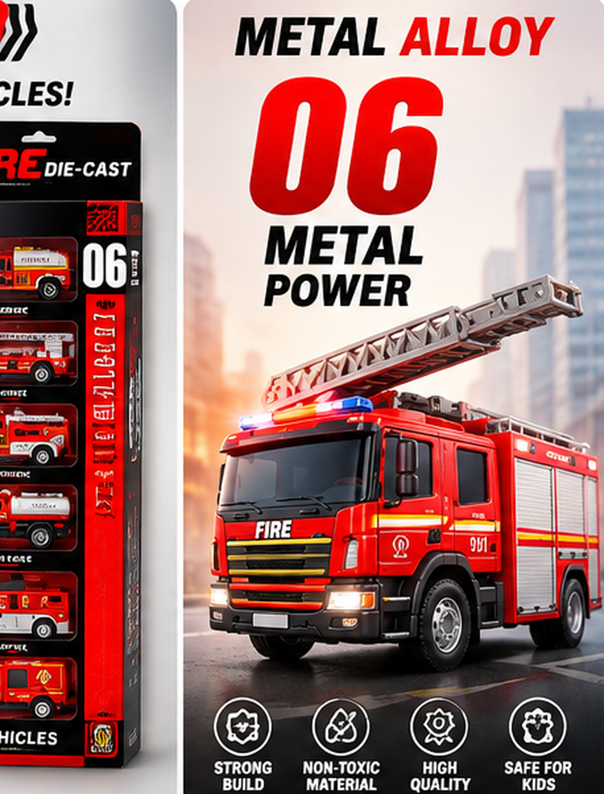6-Piece Metal Fire Fighter Vehicle Set