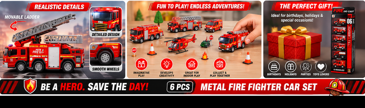 6-Piece Metal Fire Fighter Vehicle Set