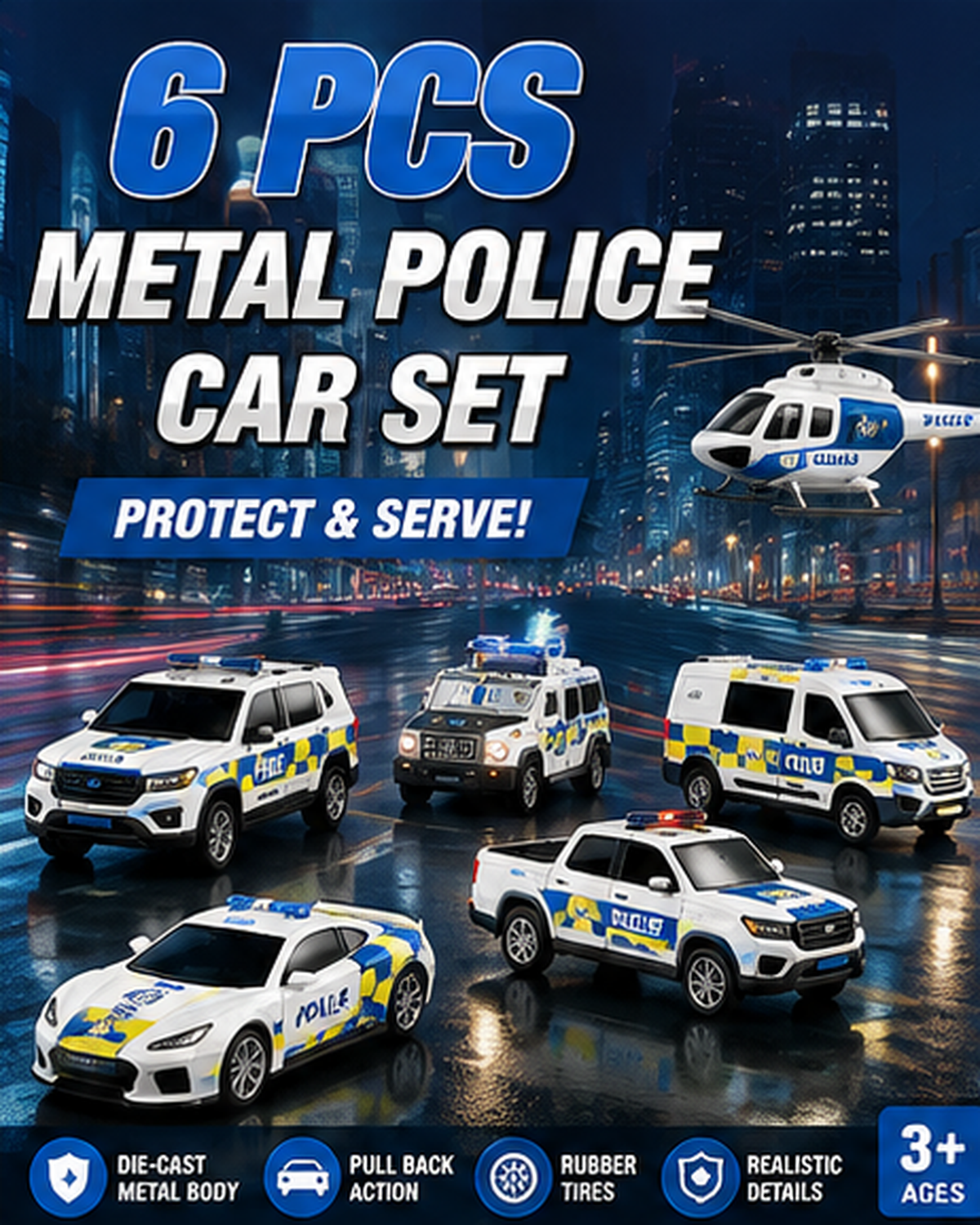 6-Piece Metal Police Vehicle Set