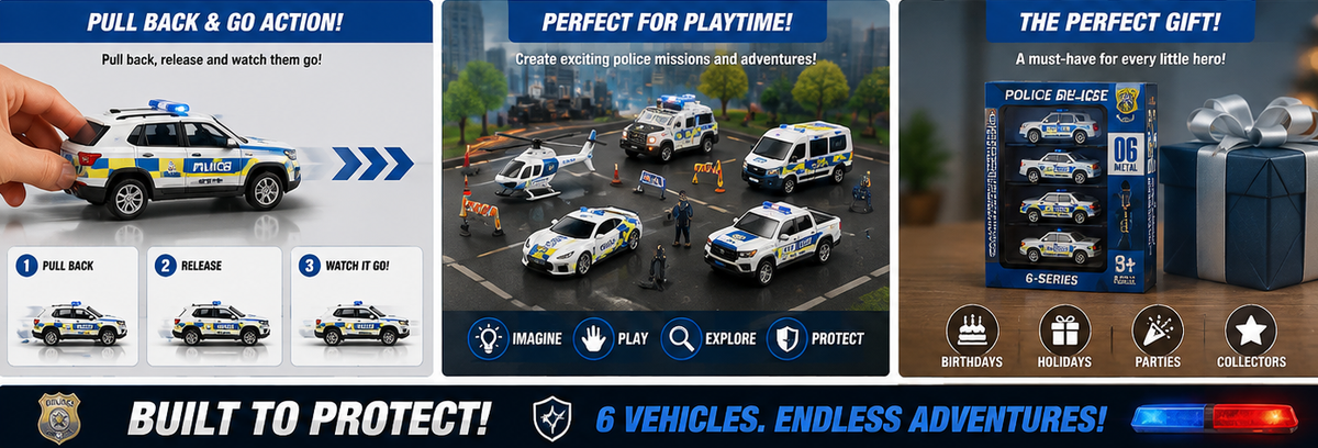 6-Piece Metal Police Vehicle Set