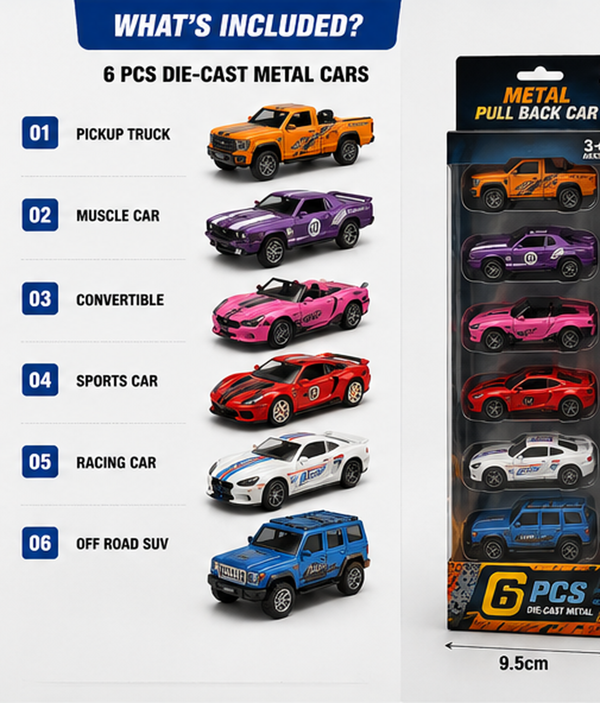 6-Piece Metal Pull-Back Car Set