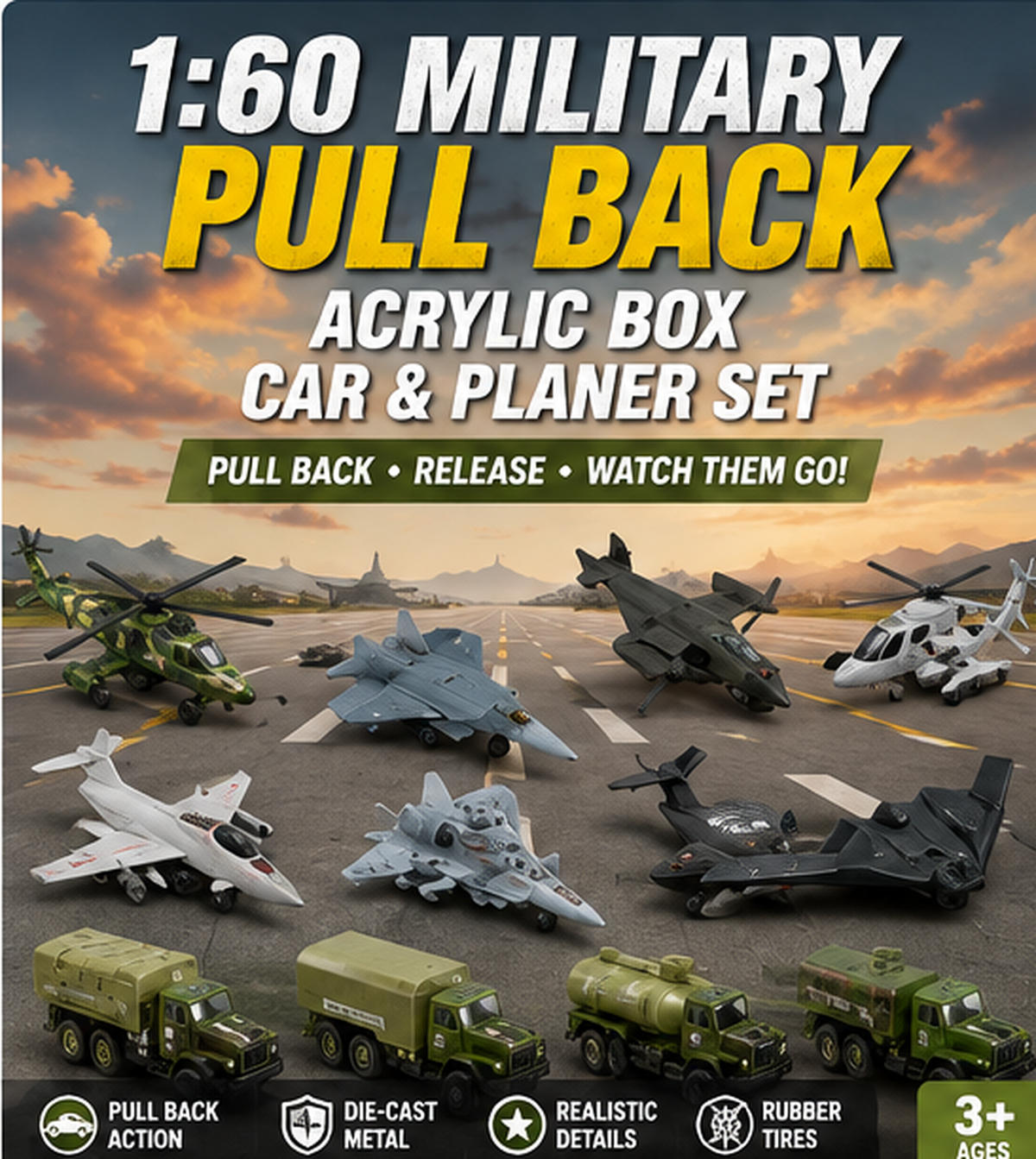 1:60 Military Pull-Back Vehicle Set