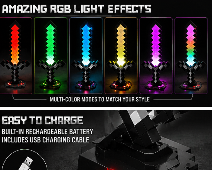 Rechargeable Pixel Sword Display Toy