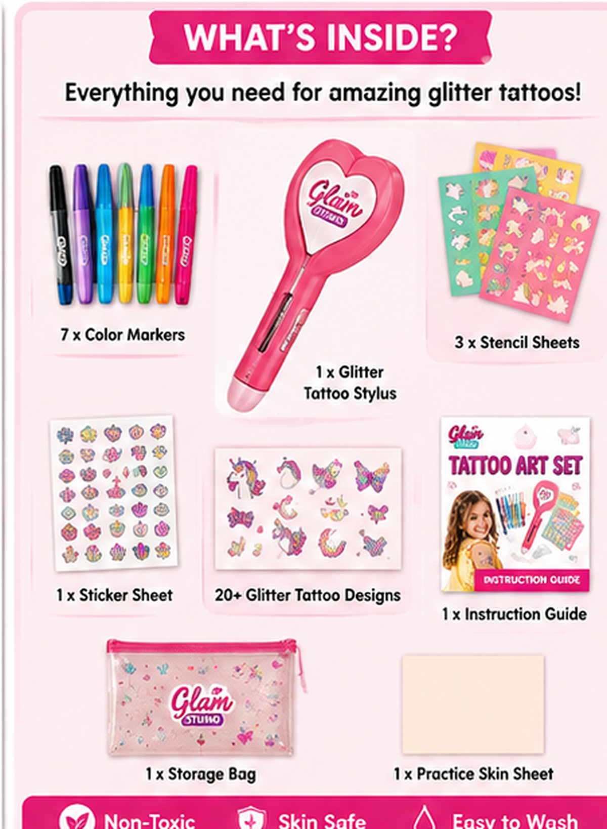 Kids Tattoo Art Pen Set – 7-Color