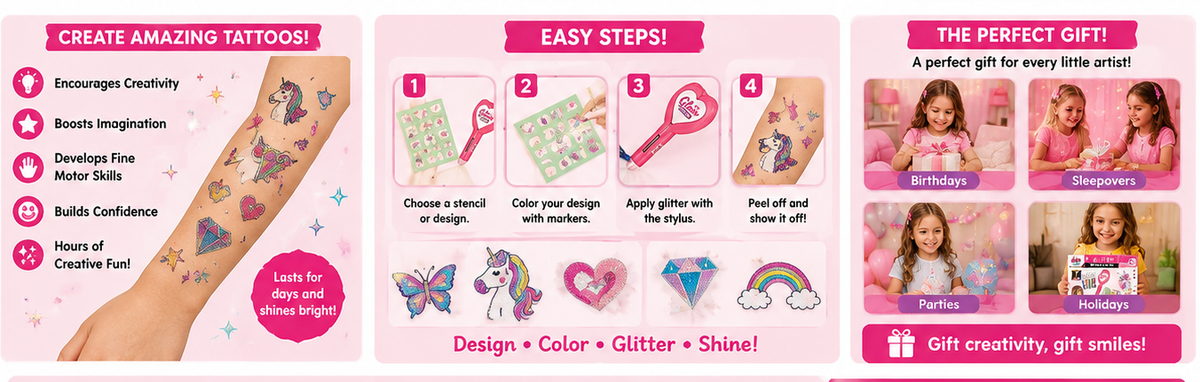 Kids Tattoo Art Pen Set – 7-Color